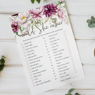 Jeu de Baby Shower "Elle Préférerait" Pivoines Ros