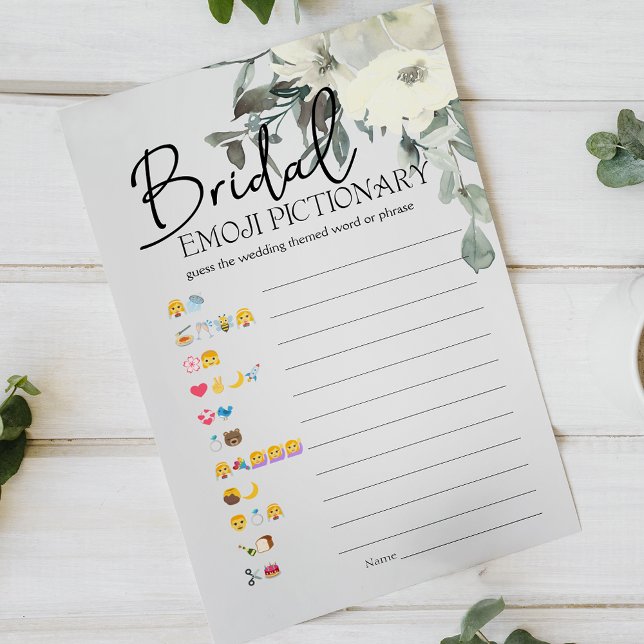 Jeu de Baby Shower Emoji Pictionary Fleurs Blanche (Créateur téléchargé)