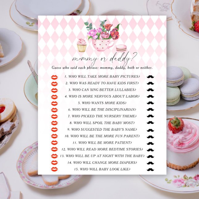 Jeu de baby shower : fête de thé - maman ou papa (Créateur téléchargé)