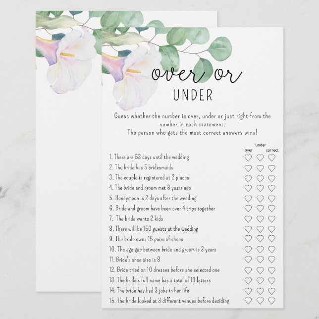 Jeu de baby shower : Feuillage - Au-dessus ou en d (Devant / Derrière)