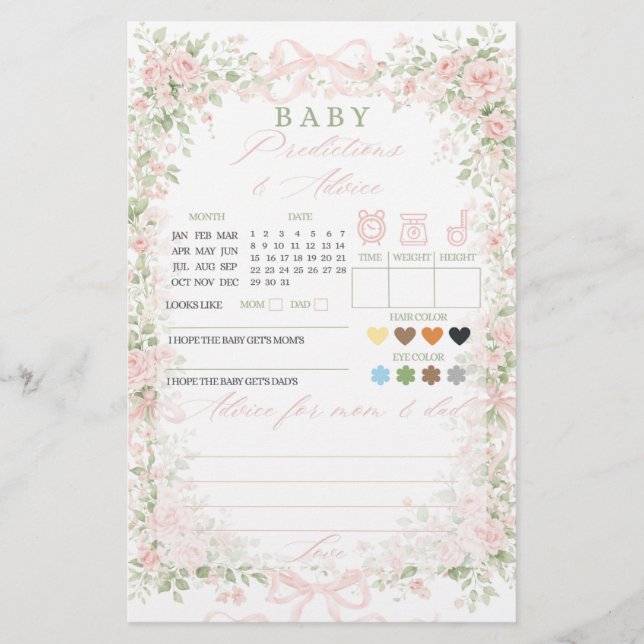Jeu de baby shower Fille Bébé Fleurissant avec un  (Devant)