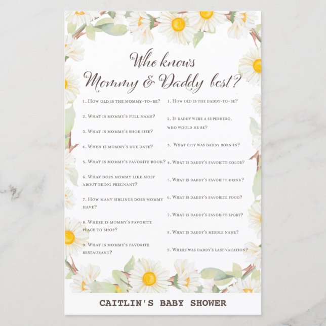 Jeu de Baby shower Fleur Faisy Spring (Devant)