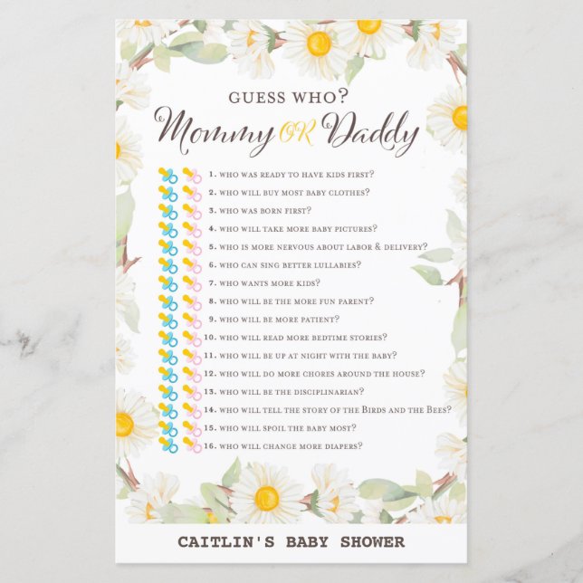 Jeu de Baby shower Fleur Faisy Spring (Devant)