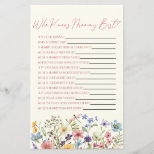 Jeu de Baby Shower Fleur Sauvage Florale Qui Conna