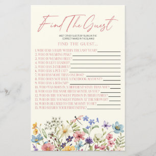 Jeu de Baby Shower Fleur Sauvage Florale Trouvez l