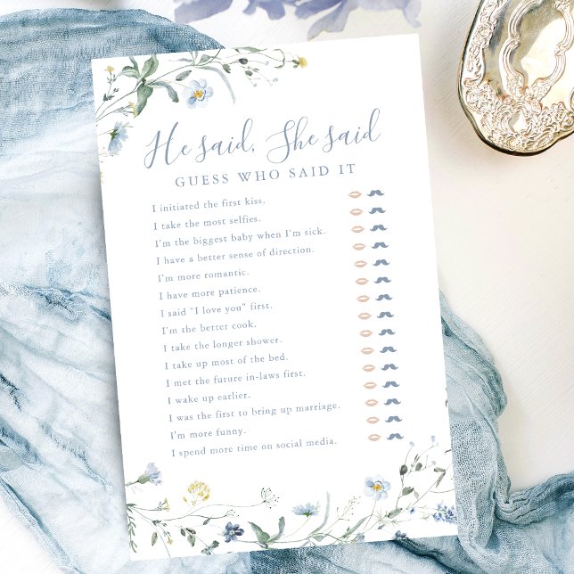 Jeu de baby shower "Fleur sauvage Il a dit Elle a  (Wildflower He said She said bridal shower game)