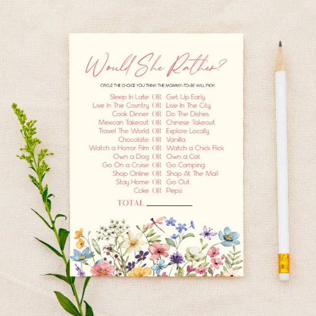 Jeu de Baby Shower Fleur Sauvage 'Plutôt Que' (Créateur téléchargé)