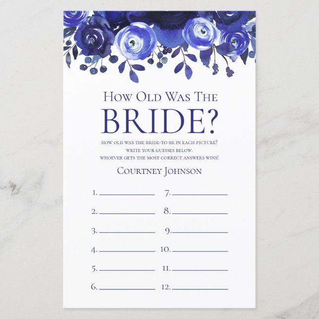 Jeu de Baby Shower Fleurs Bleues pour Mariage (Devant)