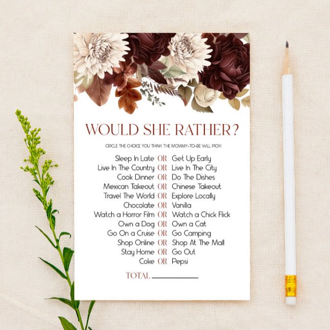 Jeu de Baby Shower Fleurs de Bourgogne Plutôt (Créateur téléchargé)