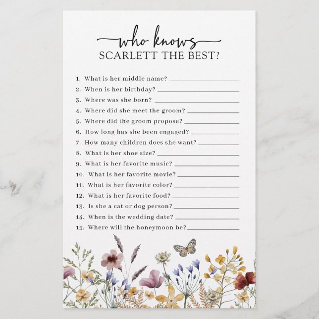 Jeu de Baby Shower Fleurs Sauvages Blanches (Devant)