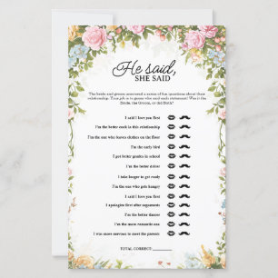 Jeu de Baby Shower Floral Il a Dit Elle a Dit