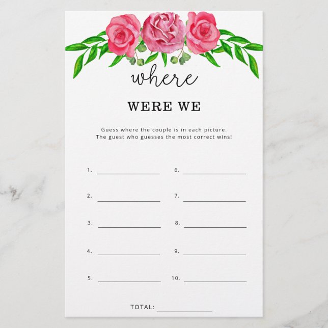 Jeu de baby shower Floral Where were we (Devant)