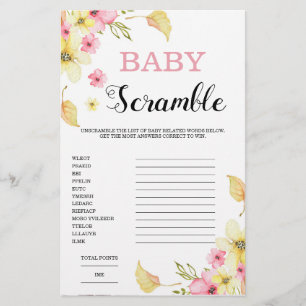 Jeu de Baby shower floral Word Scramble