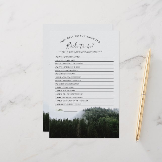 Jeu de Baby Shower Forêt de Pins Brumeuse (Devant/Arrière en situation)