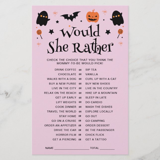 Jeu de baby shower Halloween "Cute Would She Rathe (Devant)