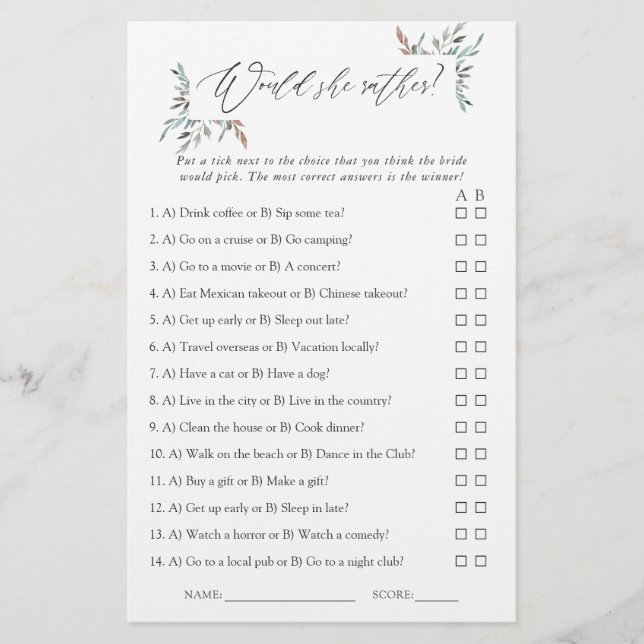 Jeu de Baby Shower hivernal sur la verdure rustiqu (Devant)
