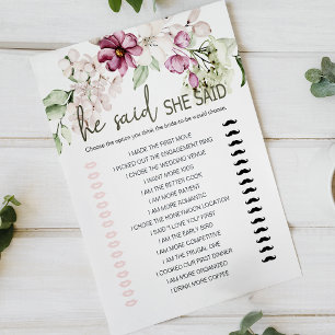 Jeu de Baby Shower Il a dit Elle a dit Pivoines Ro