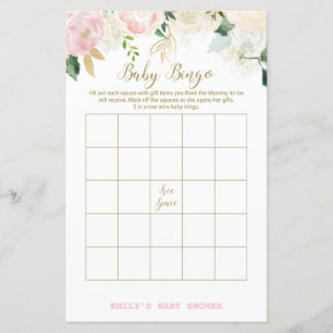 Jeu de Baby Shower Imprimé Fleurs Rose et Or à Imp