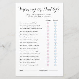 Jeu de Baby shower maman ou papa
