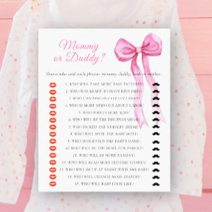 Jeu de baby shower Maman ou Papa avec un nœud