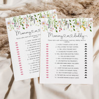 Jeu de baby shower maman ou papa fleur sauvage