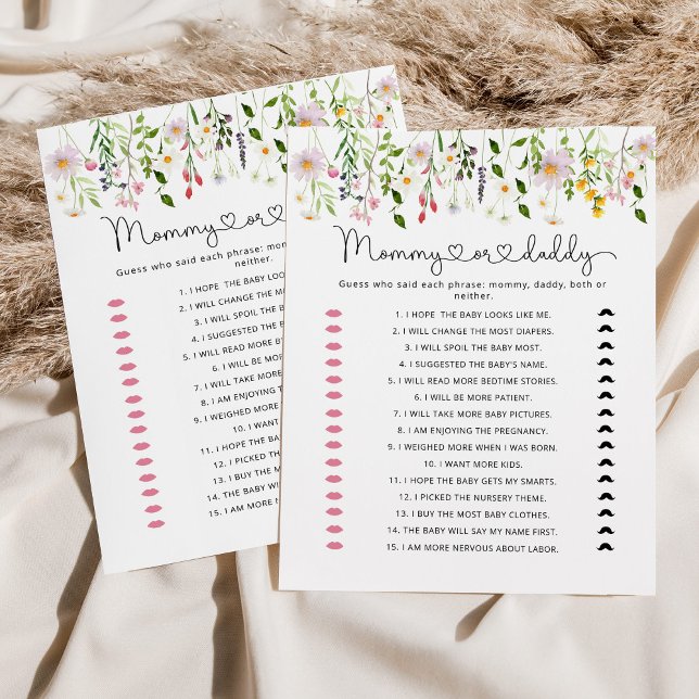 Jeu de baby shower maman ou papa fleur sauvage (Créateur téléchargé)