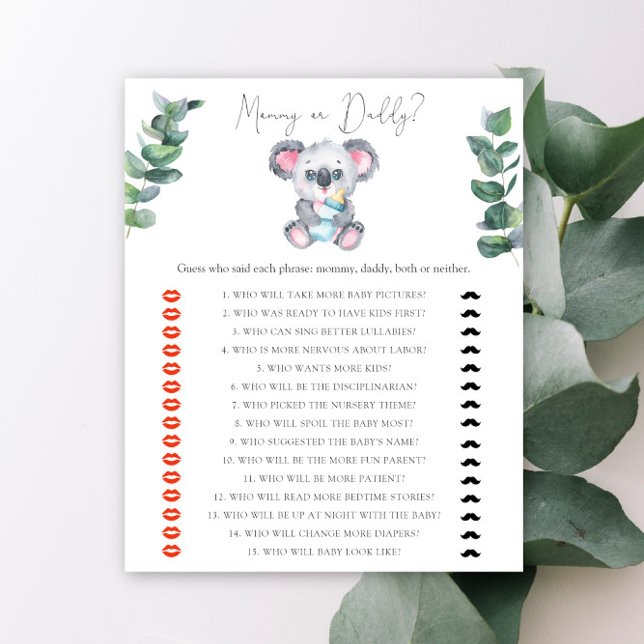 Jeu de baby shower Maman ou papa ours koala (Créateur téléchargé)
