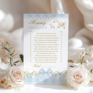 Jeu de baby shower Maman ou Papa Silly Goose Bleu