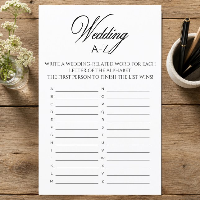 Jeu de Baby Shower Mariage A-Z (Wedding A-Z Bridal Shower Game)