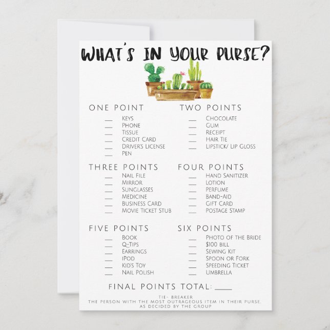 Jeu de Baby Shower Mariage Cactus Rustique Double  (Devant)