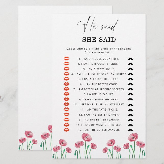 Jeu de baby shower Mariage d'été à la rumeur (Devant / Derrière)
