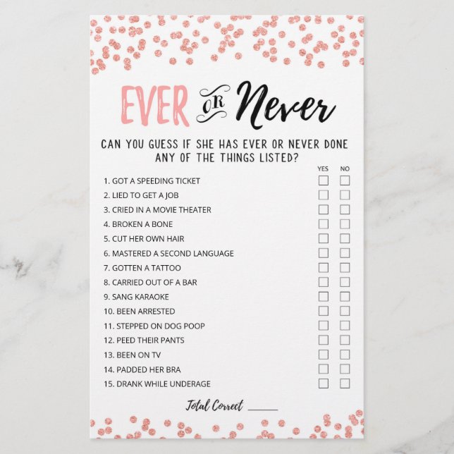 Jeu de Baby Shower Mariage Editable Ever ou Never (Devant)