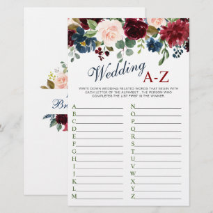 Jeu de Baby Shower Mariage Fleur Rose Navy Bourgog