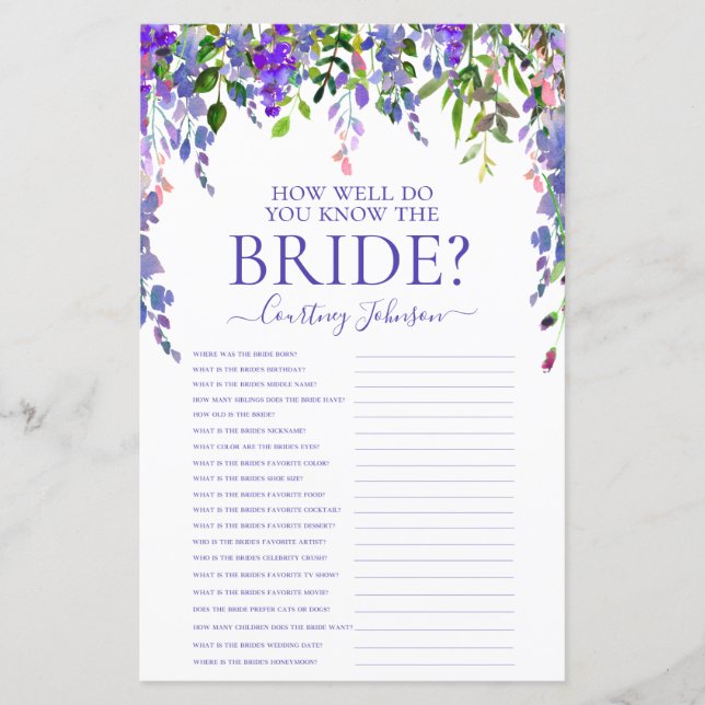 Jeu de Baby Shower Mariage Fleurs Violettes (Devant)