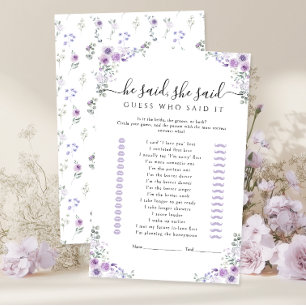Jeu de Baby Shower Mariage Fleurs Violettes Il a d