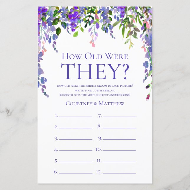 Jeu de Baby Shower Mariage Fleurs Violettes Quel â (Devant)