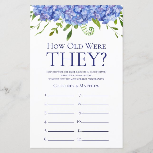 Jeu de Baby Shower Mariage Hydrangeas Bleues (Devant)