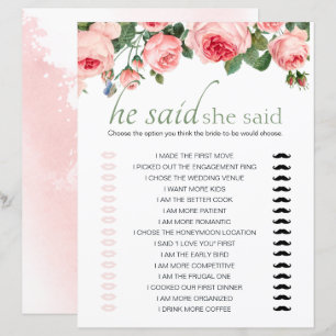 Jeu de Baby Shower Mariage Il a dit Elle a dit Ros
