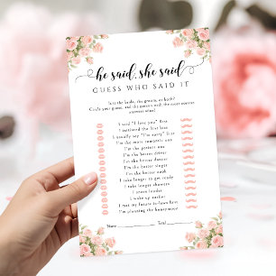 Jeu de Baby Shower Mariage Rose Floral Il a dit El