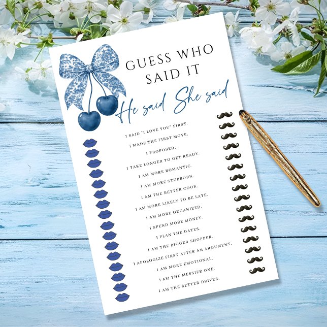 Jeu de Baby Shower Mariage Ruban Bleu 'Il a dit El (Créateur téléchargé)