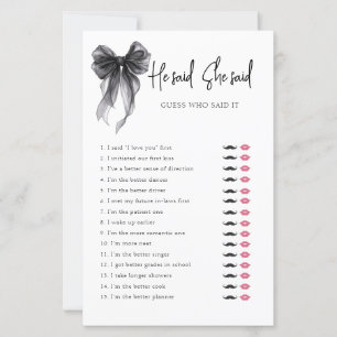 Jeu de Baby Shower Mariage Ruban Noir Il a Dit Ell
