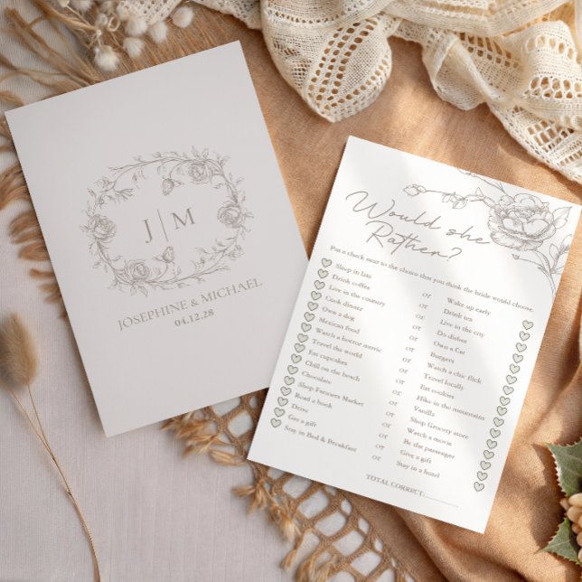 Jeu de Baby Shower Mariage Vintage 'Préférerait-El (Créateur téléchargé)