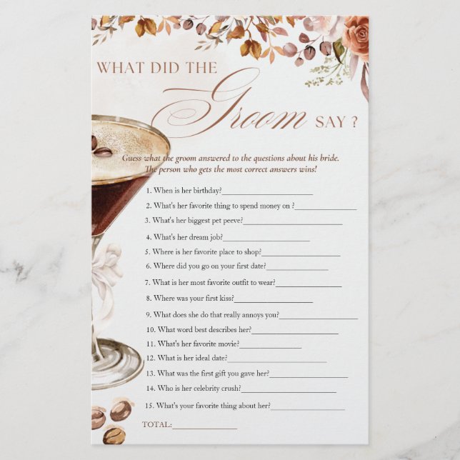 Jeu de Baby Shower : Martini au Café "Qu'a dit le  (Devant)