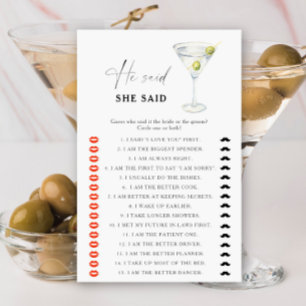 Jeu de baby shower Martini Il a dit, elle a dit