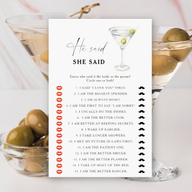Jeu de baby shower Martini Il a dit, elle a dit (Créateur téléchargé)