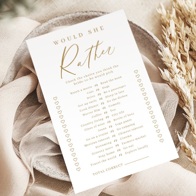 Jeu de baby shower minimal en or 'plutôt elle' (Gold minimal would she rather bridal shower game)