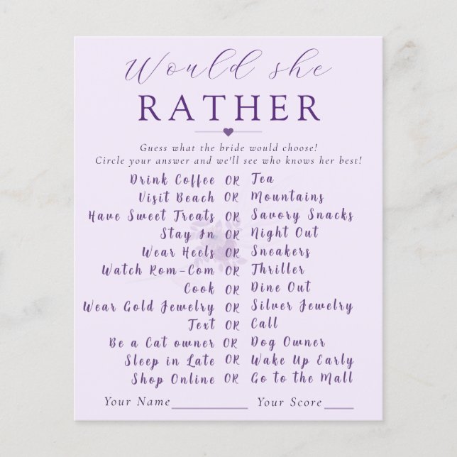 Jeu de Baby Shower Moderne Fleur "Would She Rather (Devant)