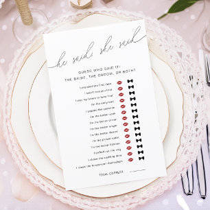 Jeu de Baby Shower Moderne 'Il a dit, Elle a dit'