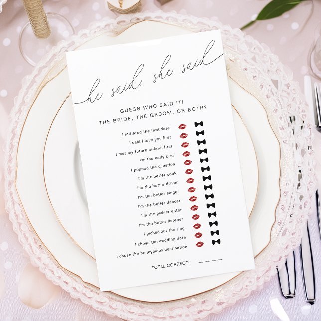 Jeu de Baby Shower Moderne 'Il a dit, Elle a dit' (Modern He Said She Said Bridal Shower Game)