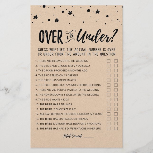 Jeu de baby shower modifiable Over ou Under (Devant)